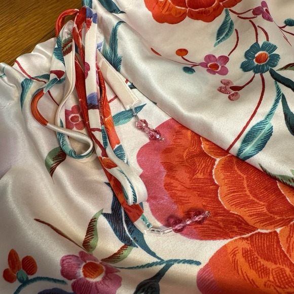 Natori Floral Satin Pajama Pants Beaded Drawstring Lounge Sleepwear Size XL EUC! - Picture 3 of 7